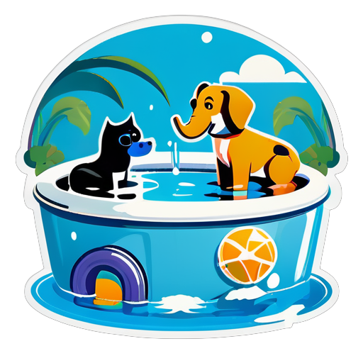 genarete cat dog and elephent in swimming pool
 sticker