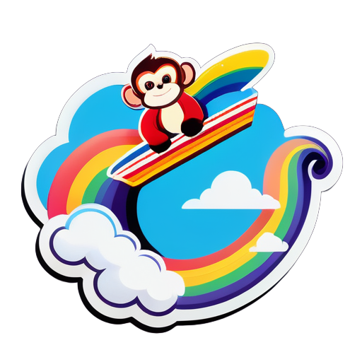 A monkey flies on a colorful auspicious cloud over the top of an airplane sticker