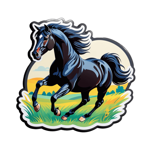 Caballo negro galopando en un campo sticker