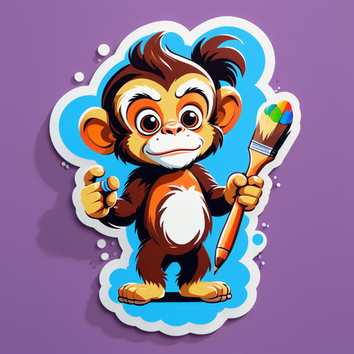 A monkey with a paintbrush in its left hand and a palette in its right hand sticker