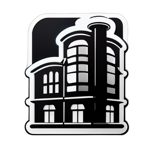 factory
, cartooned style, side view,  black and white sticker