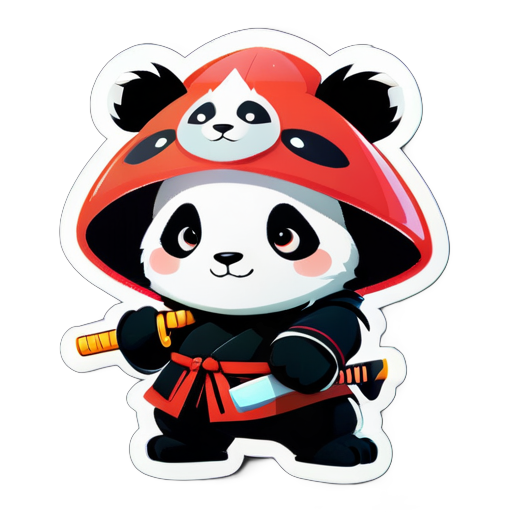 cute panda wearing samurai hat and holding katana sticker