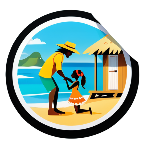 a man proposing a girl on Beach in hut 
 sticker