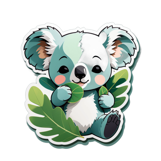 A koala with a eucalyptus leaf in its left hand and a sleeping mask in its right hand sticker