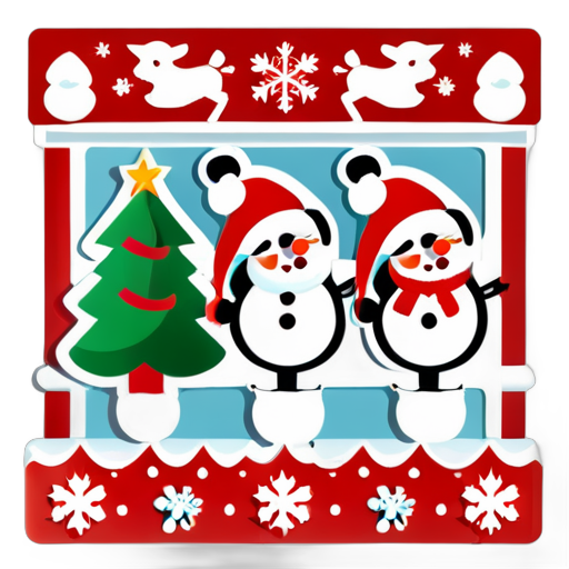 Santaswith white border. Rudolph with white border. snowmen with white border. the phrase Merry Christmas with white border. poinsettias with white border. a Christmas tree with white border. snowflakes with white border. ornaments with white border. a cardinal with white border. sticker