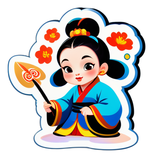 An ancient Chinese child painting, disney, Cartoon,  sticker