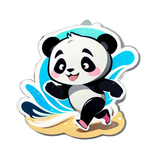 a sticker of panda who is running on the beach sticker