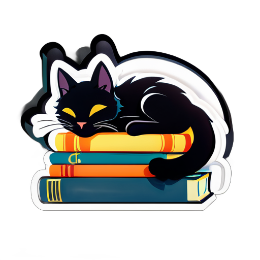 Black Cat Sleeping on Books sticker