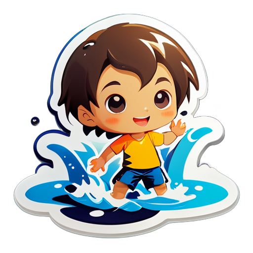 The little boy playing in the water sticker