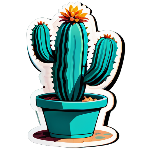 A very beautiful 2-armed turquoise cactus hyper realistic sticker