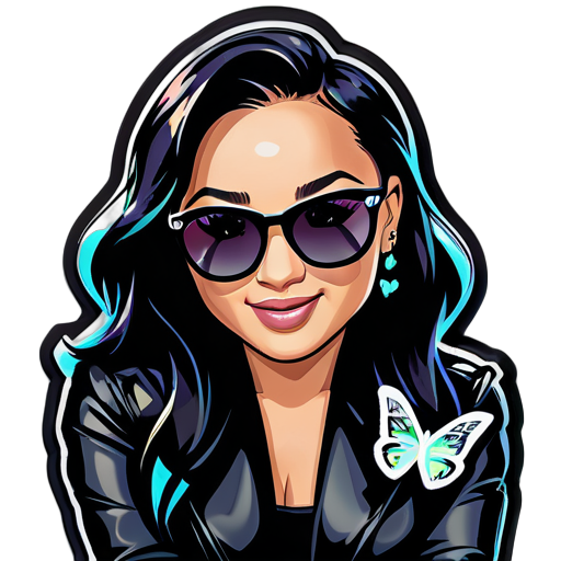 Demi lovato wearing a black jacket with sunglasses holding butterflies  sticker