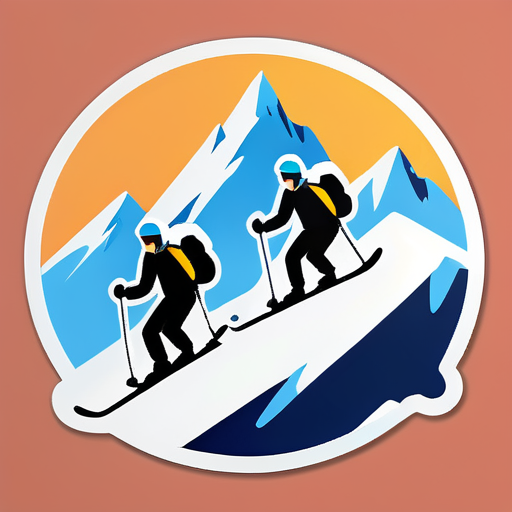 4 Männer, die auf einem Berg Ski fahren sticker