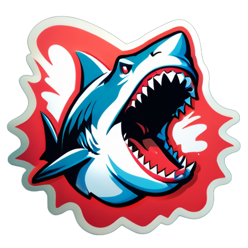 Shark, frontal, mouth open, sharp teeth, American retro sticker