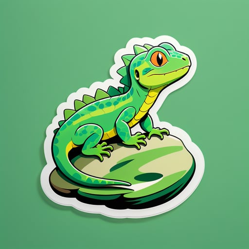 Lagarto verde tomando sol em uma rocha sticker