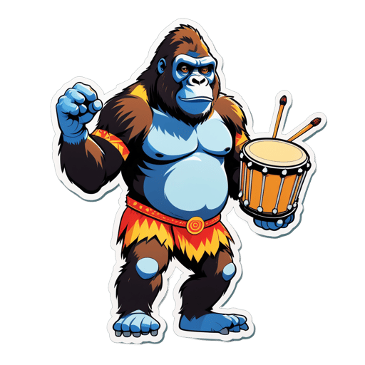 A gorilla with a drum in its left hand and drumsticks in its right hand sticker