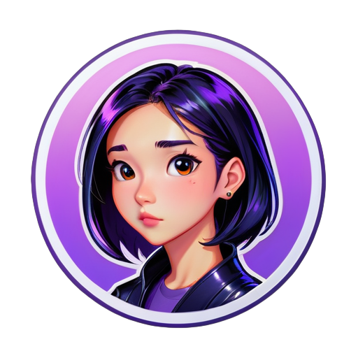 Hair: Black, shiny, slightly long but not past the neck. Ethnicity: Asian, leaning towards East Asian, fair skin. Expression: Contemplating a tricky bug. Occupation: A skilled modern programmer. Gender: Male. Background: Gradient purple, circular. sticker