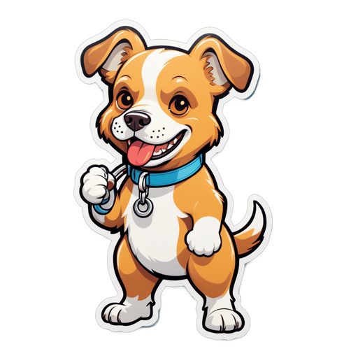 A dog with a bone in its left hand and a leash in its right hand sticker