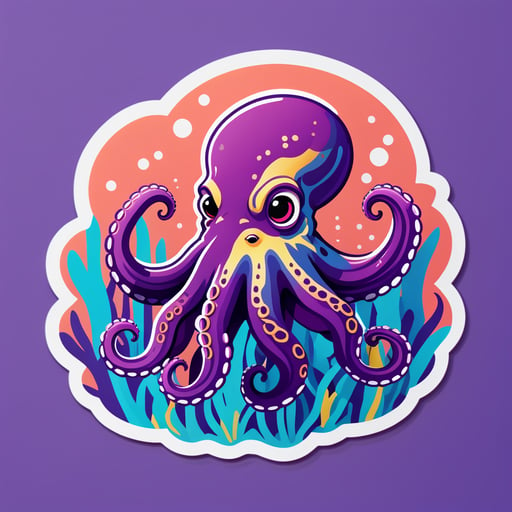 Lila Oktopus schwimmt im Korallenriff sticker