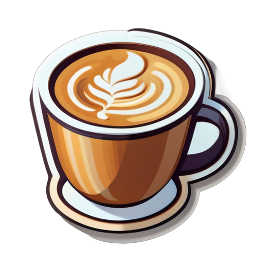 A coffee cup with latte art, from isometric perspective, very very cozy looking
 sticker