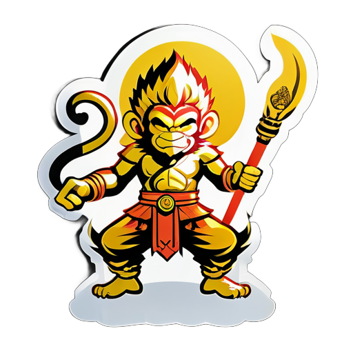 Sun Wukong, the Monkey King, fights against the Buddha with his golden cudgel sticker