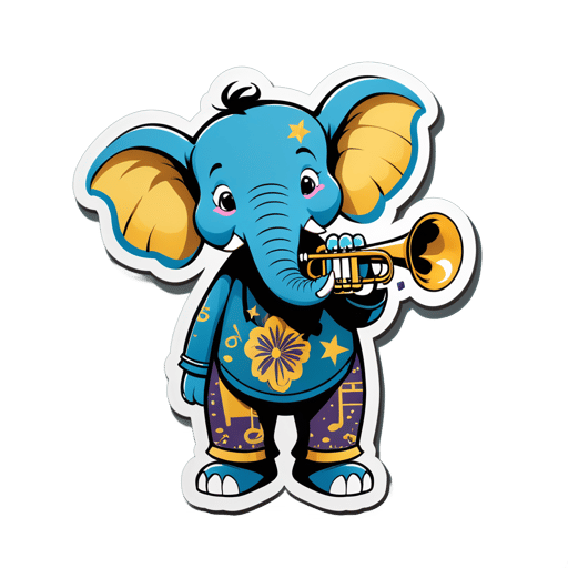 Ein Elefant mit einer Trompete in der linken Hand und Notenblättern in der rechten Hand sticker