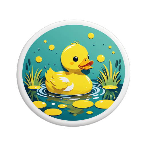 Yellow Duck Swimming in a Pond sticker