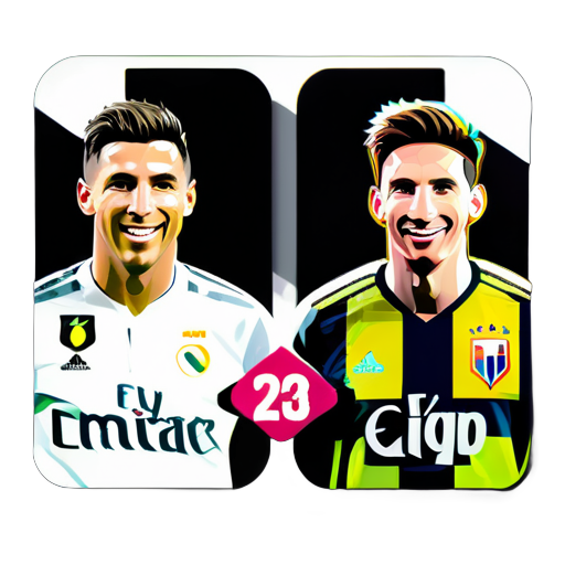 crea 3 stickers (adhesivos) (se parecen a unas pegatinas con borde blanco) de los temas
1 Cristiano Ronaldo 
2 Lionel MEssi sticker