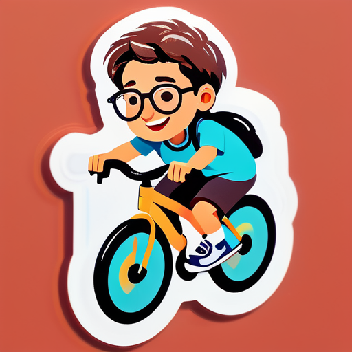 Andar de bicicleta, usar óculos, um rapaz comum sticker