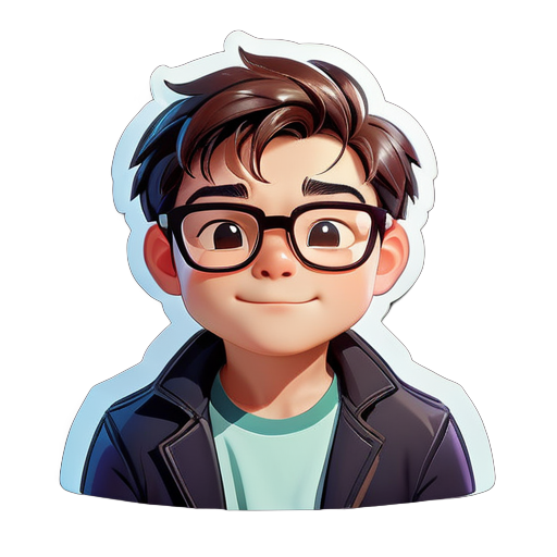 Un chico guapo, llevando gafas, ligeramente gordito, personaje de dibujos animados sticker