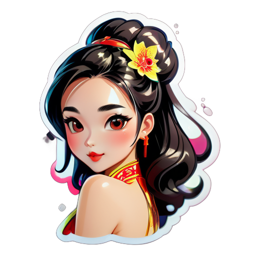 draw a beautiful nacked Chinese girl sticker