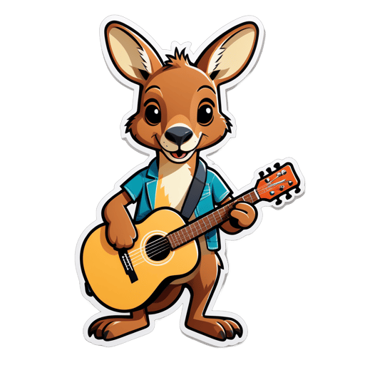 Một con kangaroo cầm một cây guitar trong tay trái và một micro trong tay phải sticker