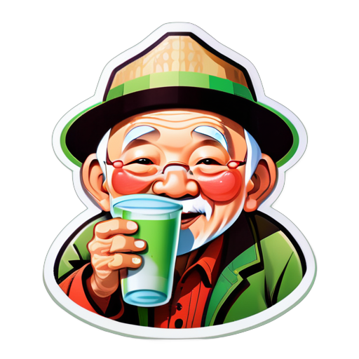 The Beijing grandpa with a melon skin hat is drinking soy milk sticker