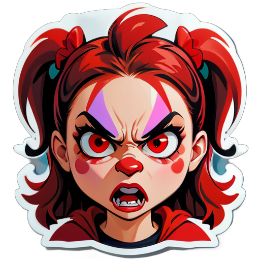 A girl with red angry nose sticker