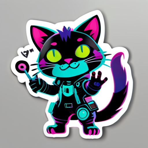 cyberpunk cat saying "Hi!" sticker