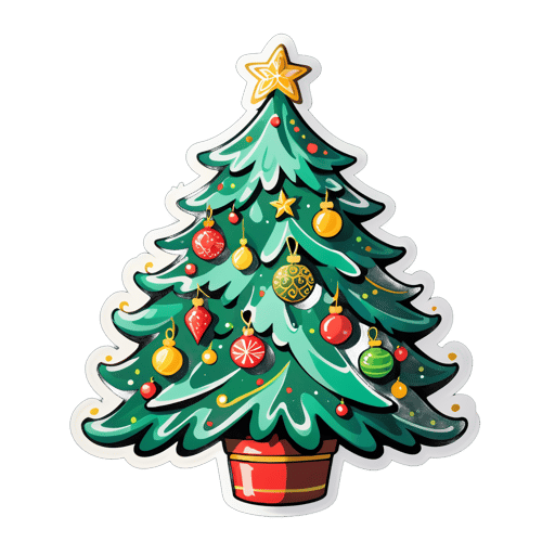 A hand-drawn, elaborately decorated Christmas tree. sticker