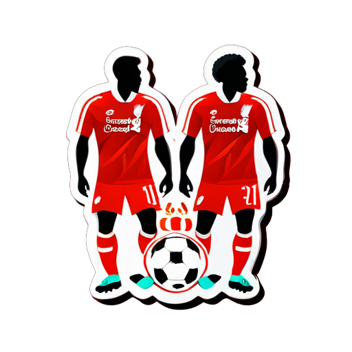 3 men wearing Liverpool all in red football kits  sticker