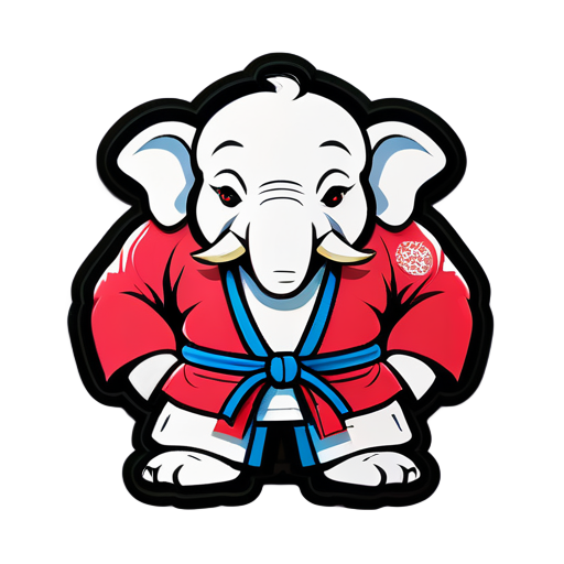 elephant with jiu-jitsu kimono, muscular and mean face sticker