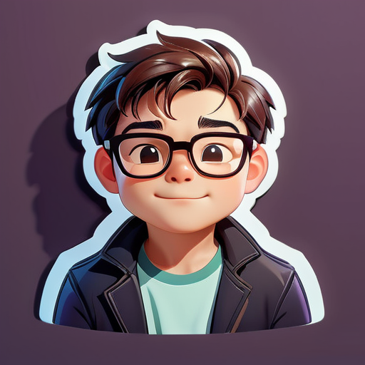 Un chico guapo, llevando gafas, ligeramente gordito, personaje de dibujos animados sticker