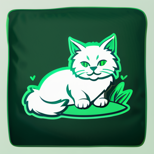 cat-Taurus is depicted in green tones, with fur resembling grass. It sits on a pillow and looks very calm and serene sticker