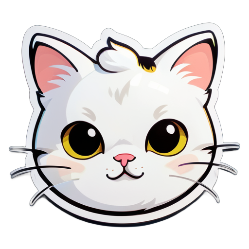 Un beau chat blanc et élégant, avec son nom écrit en bas : Momo sticker