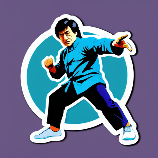 O astro das artes marciais Jackie Chan está espancando os bandidos sticker