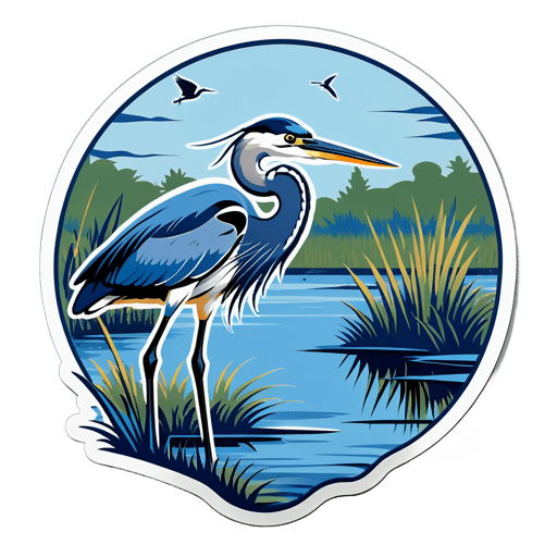 Blue Heron Fishing in a Marsh sticker