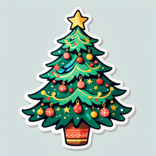 A hand-drawn, elaborately decorated Christmas tree. sticker