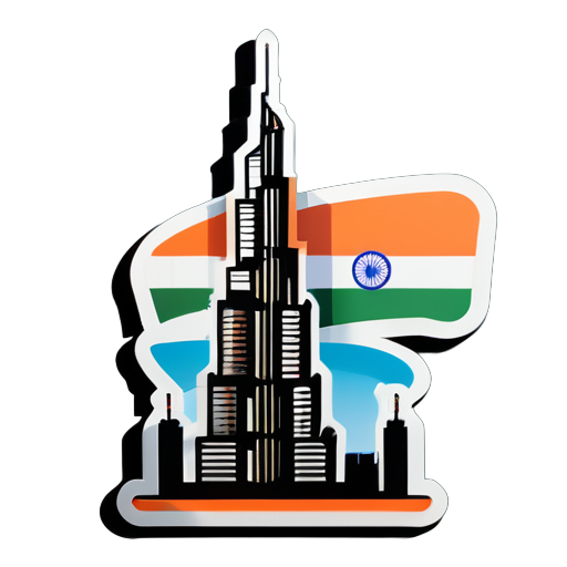 Quiero el Burj Khalifa con la bandera de la India sticker