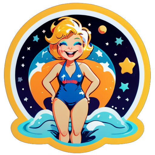 Trump on the moon wearing a swim suit smiling sticker