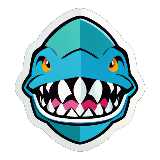 Shark face, facing forward, fierce, cool, American retro, rich color blocks, sticker