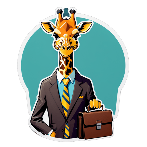 Eine Giraffe mit einer Krawatte in der linken Hand und einem Aktenkoffer in der rechten Hand sticker