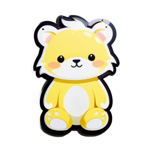 a yellow bear with a white cat sticker