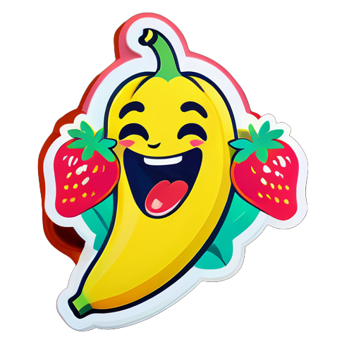 draw a laughing banana at the same time banana eating strawberry sticker