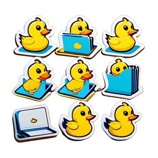 hand drawn pictures of yellow ducks working in an office sticker